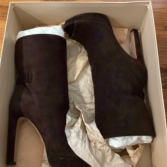 Prada Calzature Donna Camoscio brown suede peep toe boots size 38/8 - Picture 9 of 10